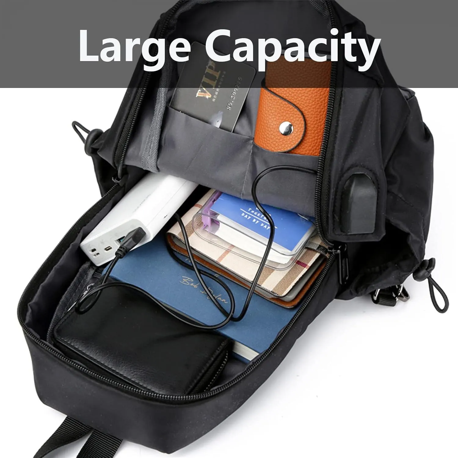 Sling Bag for Men and Women,Chest Bag Shoulder Backpack Waterproof Crossbody Backpack Hiking Daypack(Black)