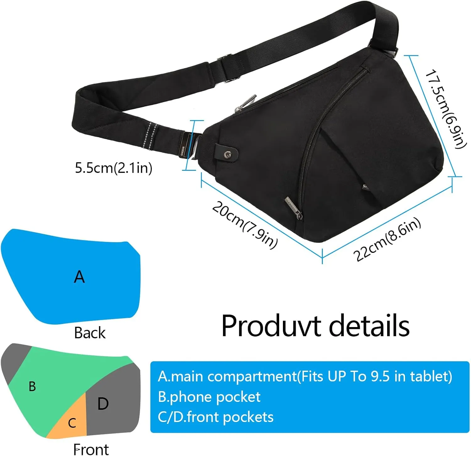 Sling Bag for Men, Crossbody Bag Shoulder Bag for Men Anti-theft Bag for Travel Casual