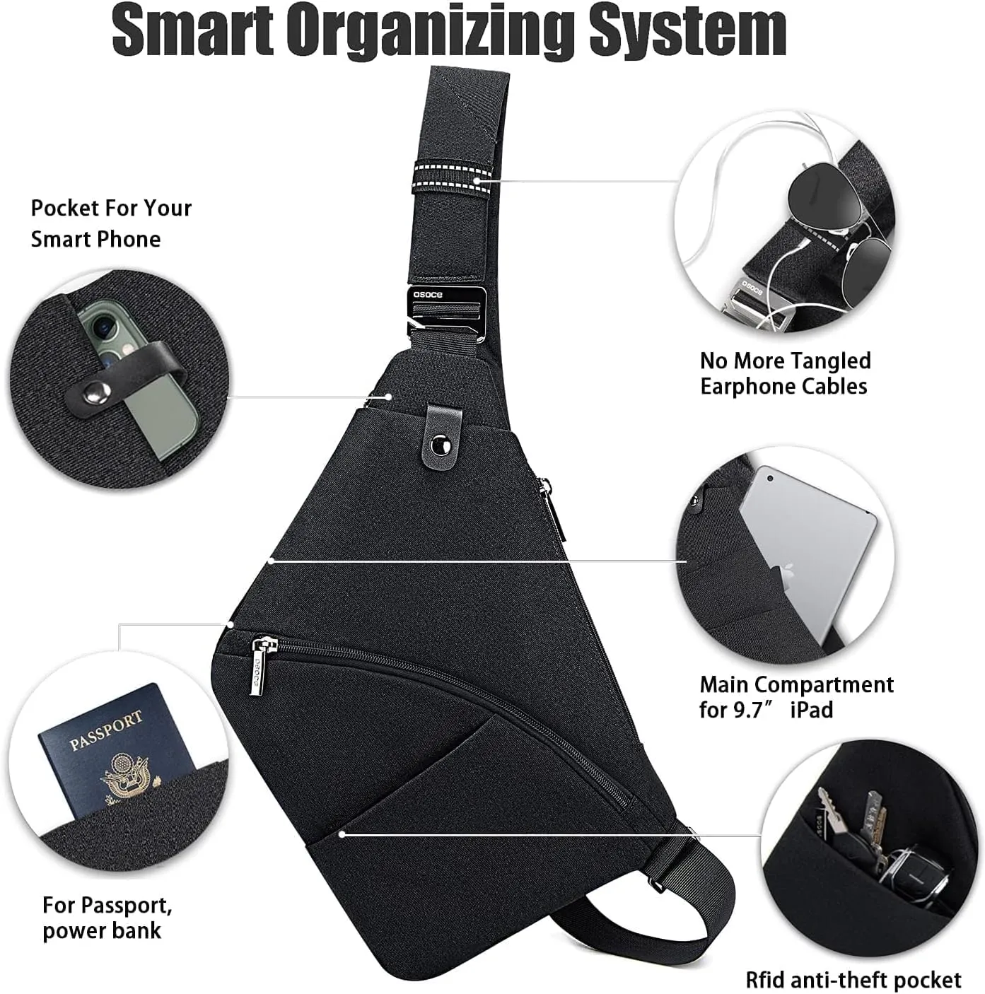 Sling Bag for Men, Crossbody Bag Shoulder Bag for Men Anti-theft Bag for Travel Casual