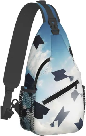 Sling Bag for Women Men Crossbody Bag Graduation Caps in Sky Chest Bag Sling Backpack Fanny Pack Casual Daypack for Travel