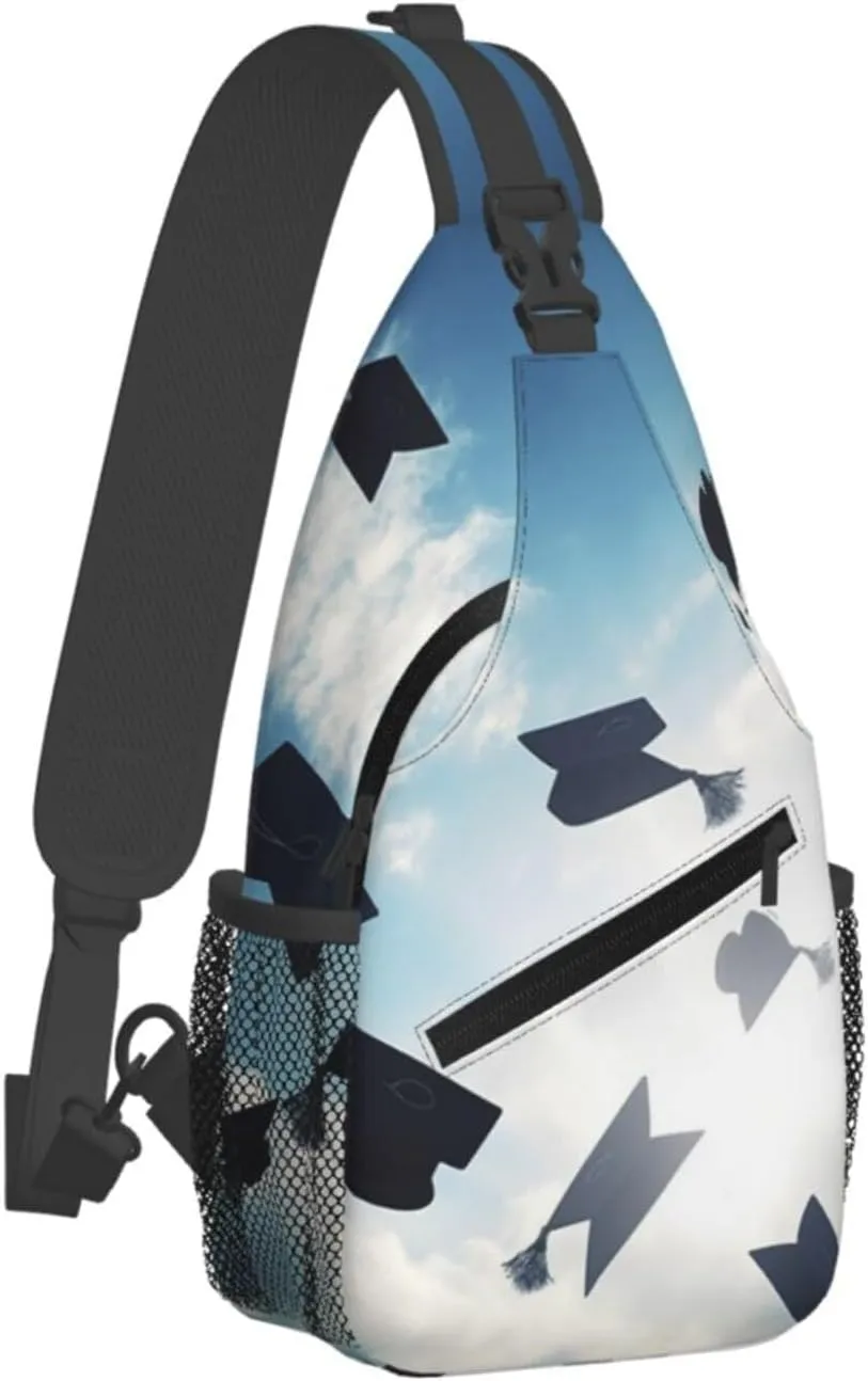 Sling Bag for Women Men Crossbody Bag Graduation Caps in Sky Chest Bag Sling Backpack Fanny Pack Casual Daypack for Travel