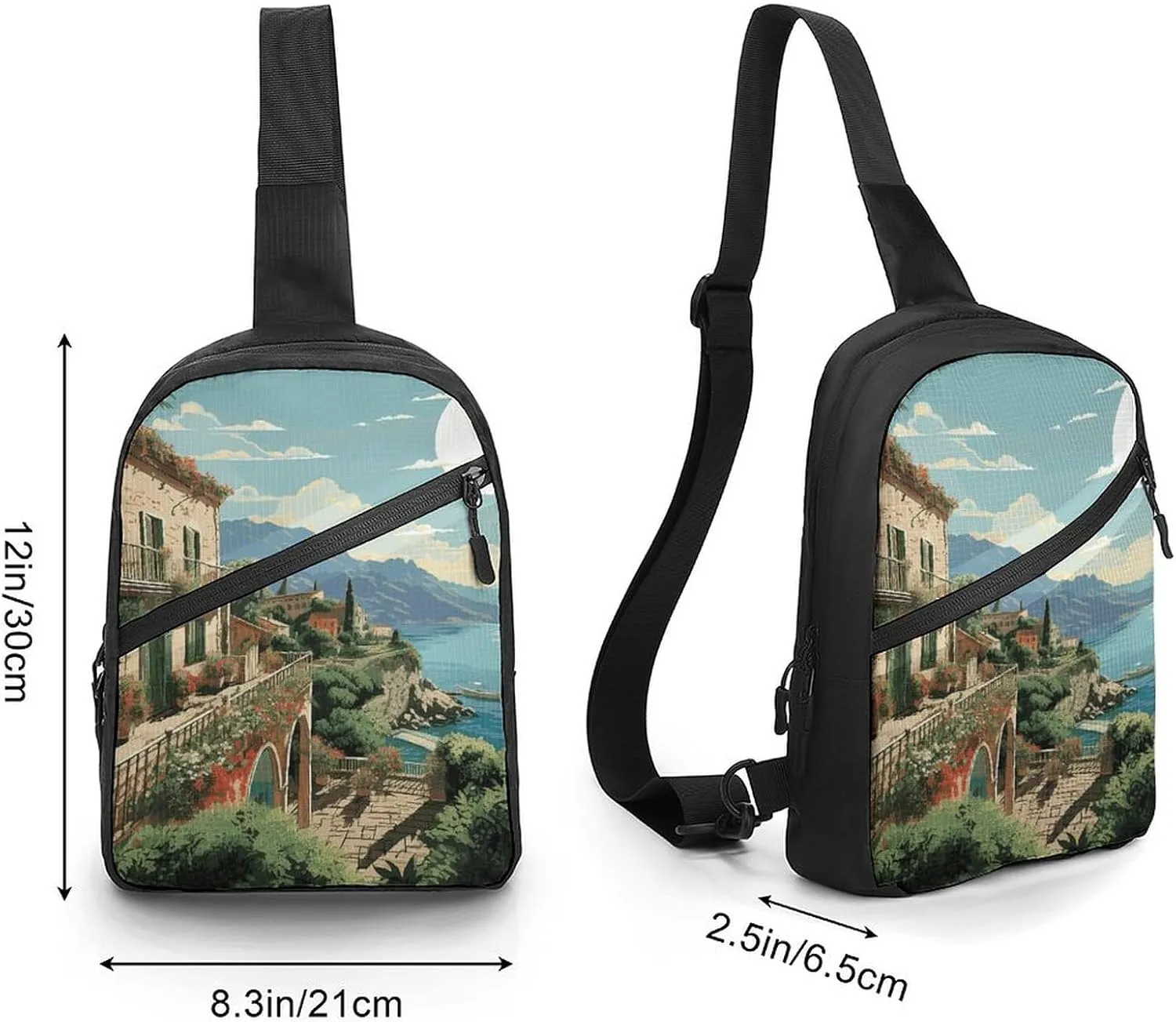 Sling Bag for Women Men Daypack Mediterranean Summer Chest Bag Crossbody Backpack for Hiking Travel