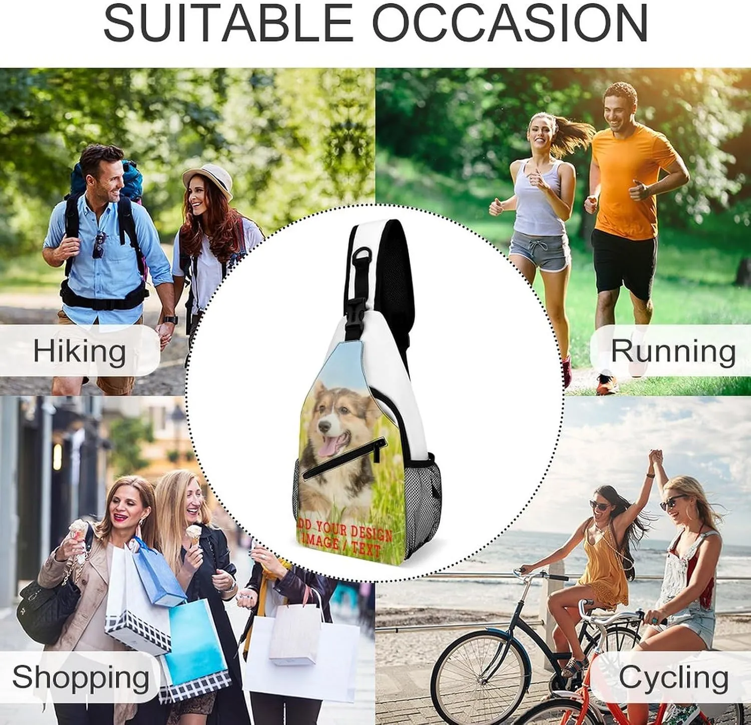 Sling Bag,Custom Chest Bags With Image/Text,Travel Hiking Daypack Chest Bags For Men Women