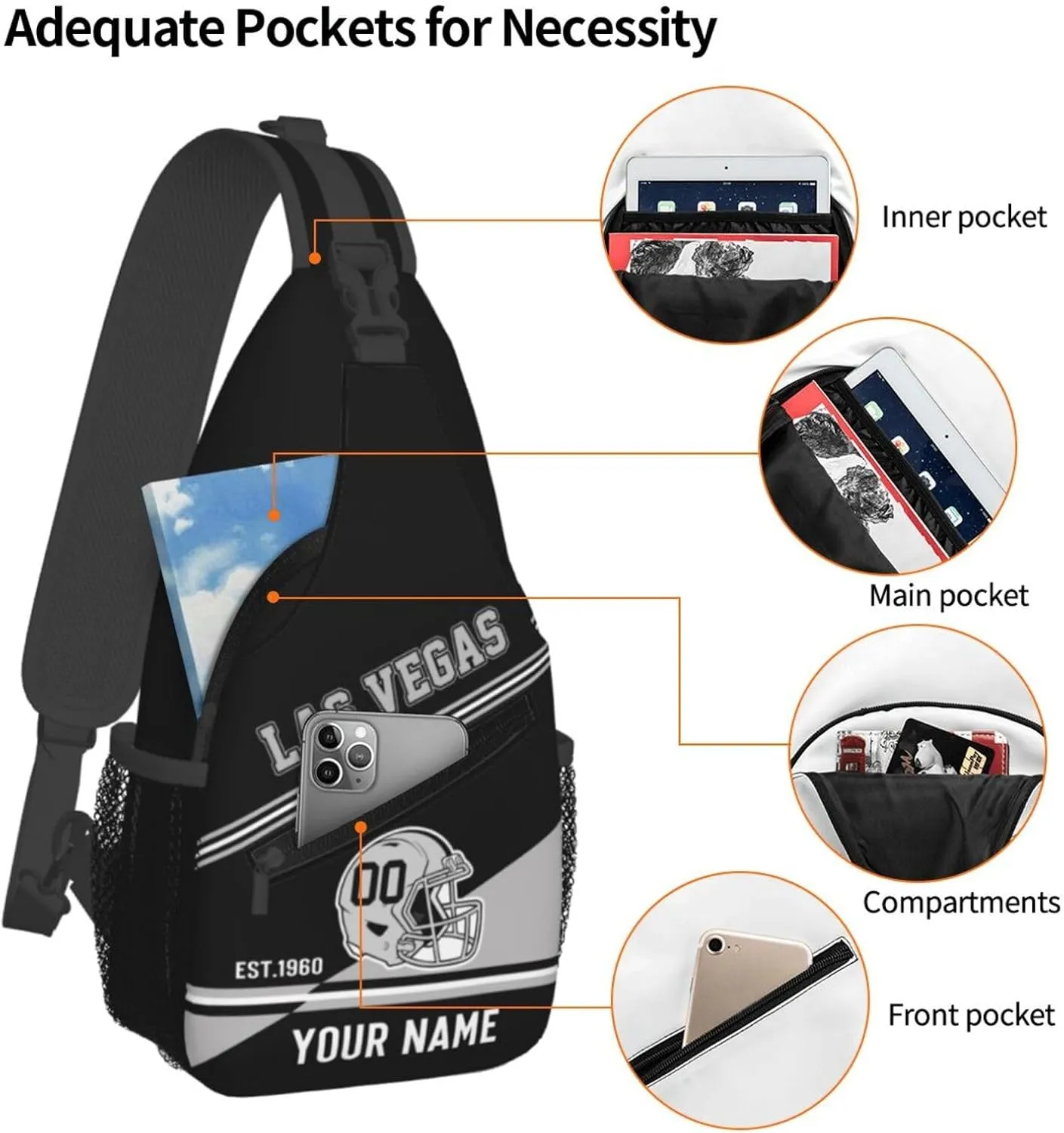 Sling Bag,Personalized Football Crossbody Bags,Custom Cross Chest Bag,Sling Shoulder Backpack,Chest Bag Travel Daypack for Men Women Football Fans