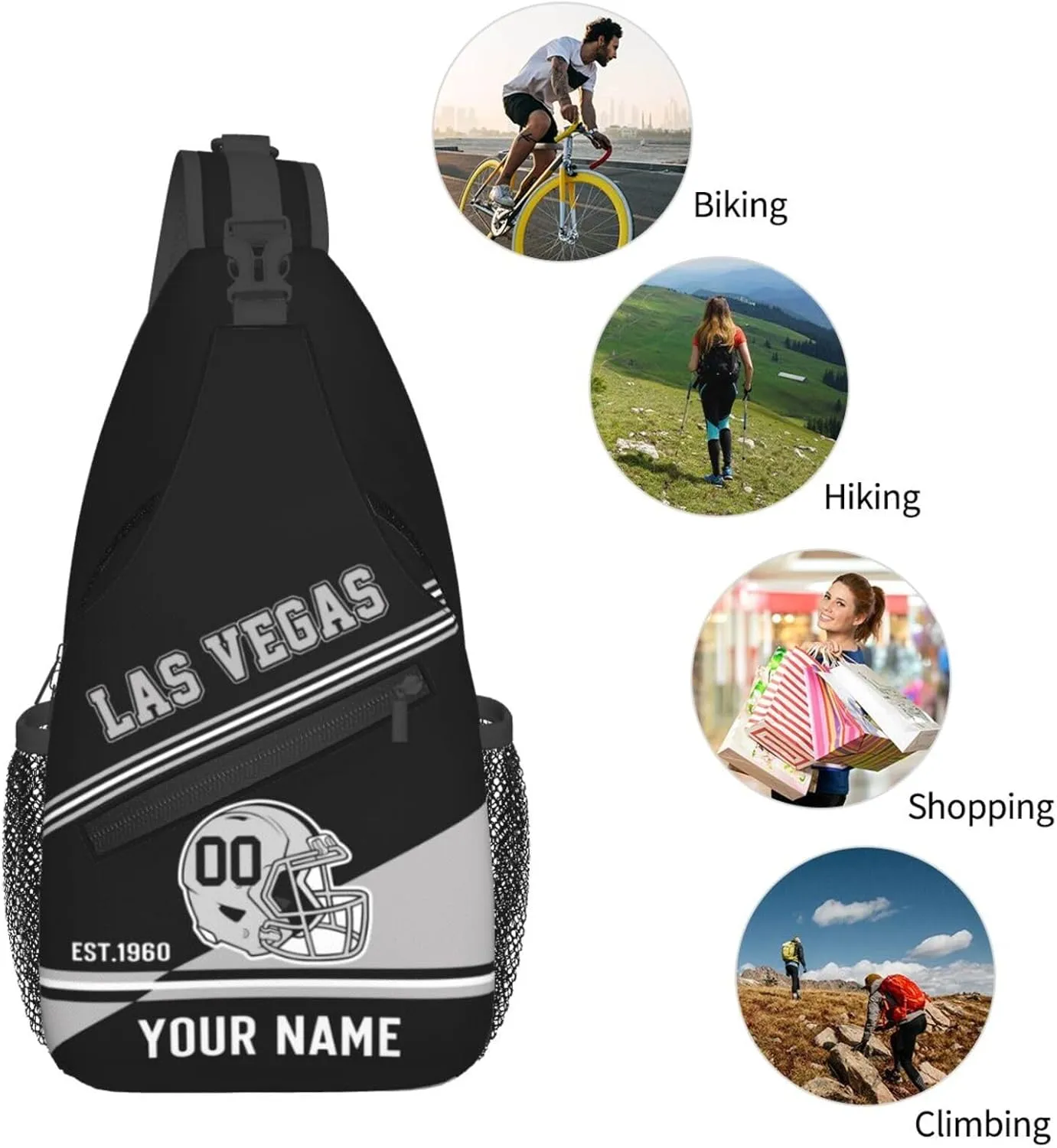 Sling Bag,Personalized Football Crossbody Bags,Custom Cross Chest Bag,Sling Shoulder Backpack,Chest Bag Travel Daypack for Men Women Football Fans