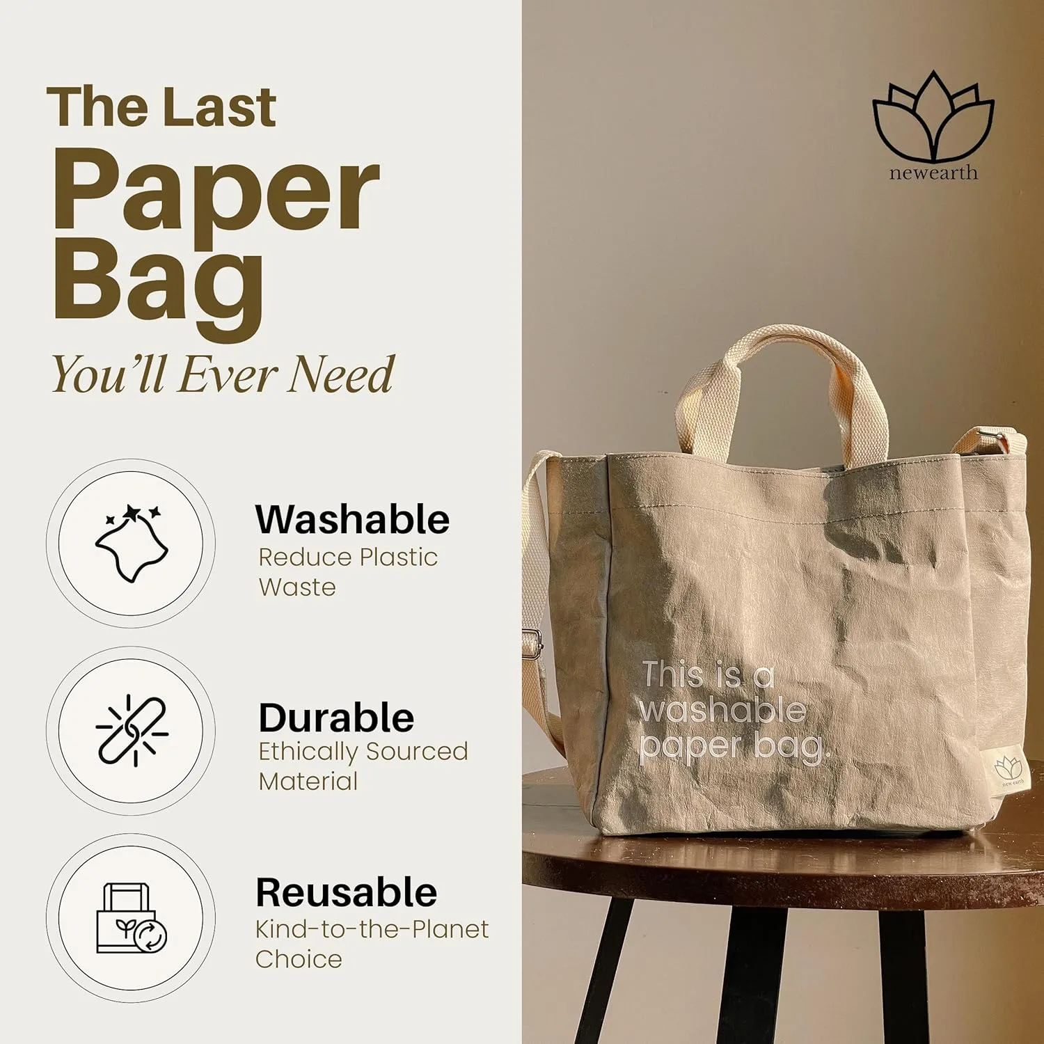 Sling Bags for Women & Men - Eco-Statement Washable Paper Bag, Replaces Single-Use Bags - Lightweight & Durable Crossbody Bag