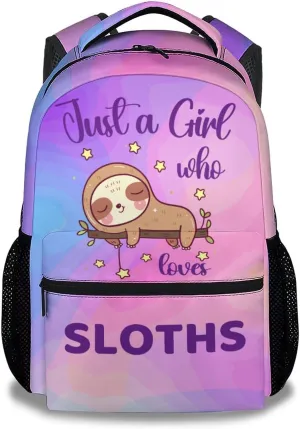 Sloth Backpack for Girls Boys, 16 Inch Backpacks for School, Cute, Adjustable Straps, Durable, Lightweight, Large Capacity Bookbag for Kids