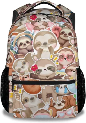 Sloth Backpack for Girls Boys, 16 Inch Backpacks for School, Cute, Adjustable Straps, Durable, Lightweight, Large Capacity Bookbag for Kids