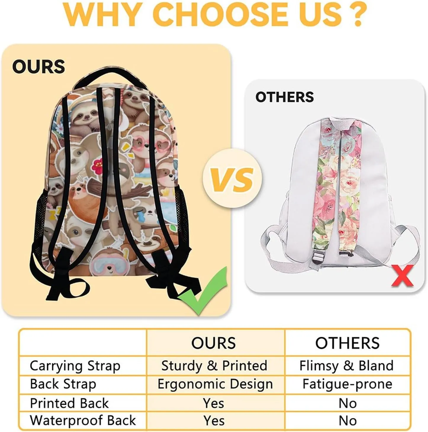 Sloth Backpack for Girls Boys, 16 Inch Backpacks for School, Cute, Adjustable Straps, Durable, Lightweight, Large Capacity Bookbag for Kids