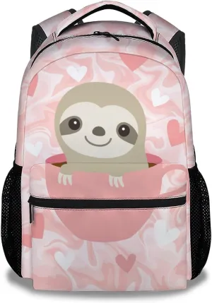 Sloth Backpack for Girls Boys, 16 Inch Pink Backpacks for School, Cute, Adjustable Straps, Durable, Lightweight, Large Capacity Bookbag for Kids