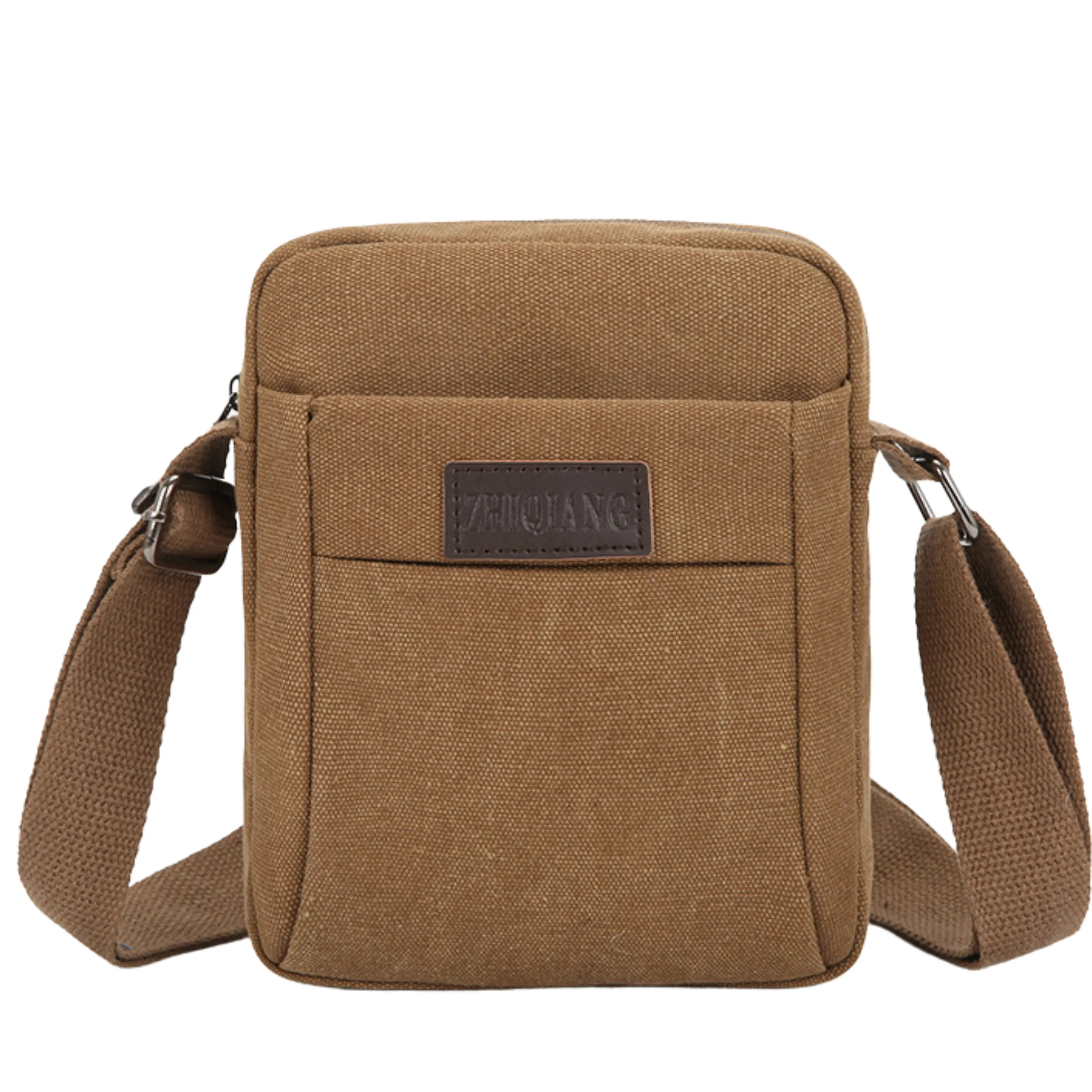 Small Canvas Crossbody Satchel – 5 Zipper Bag for Men and Women