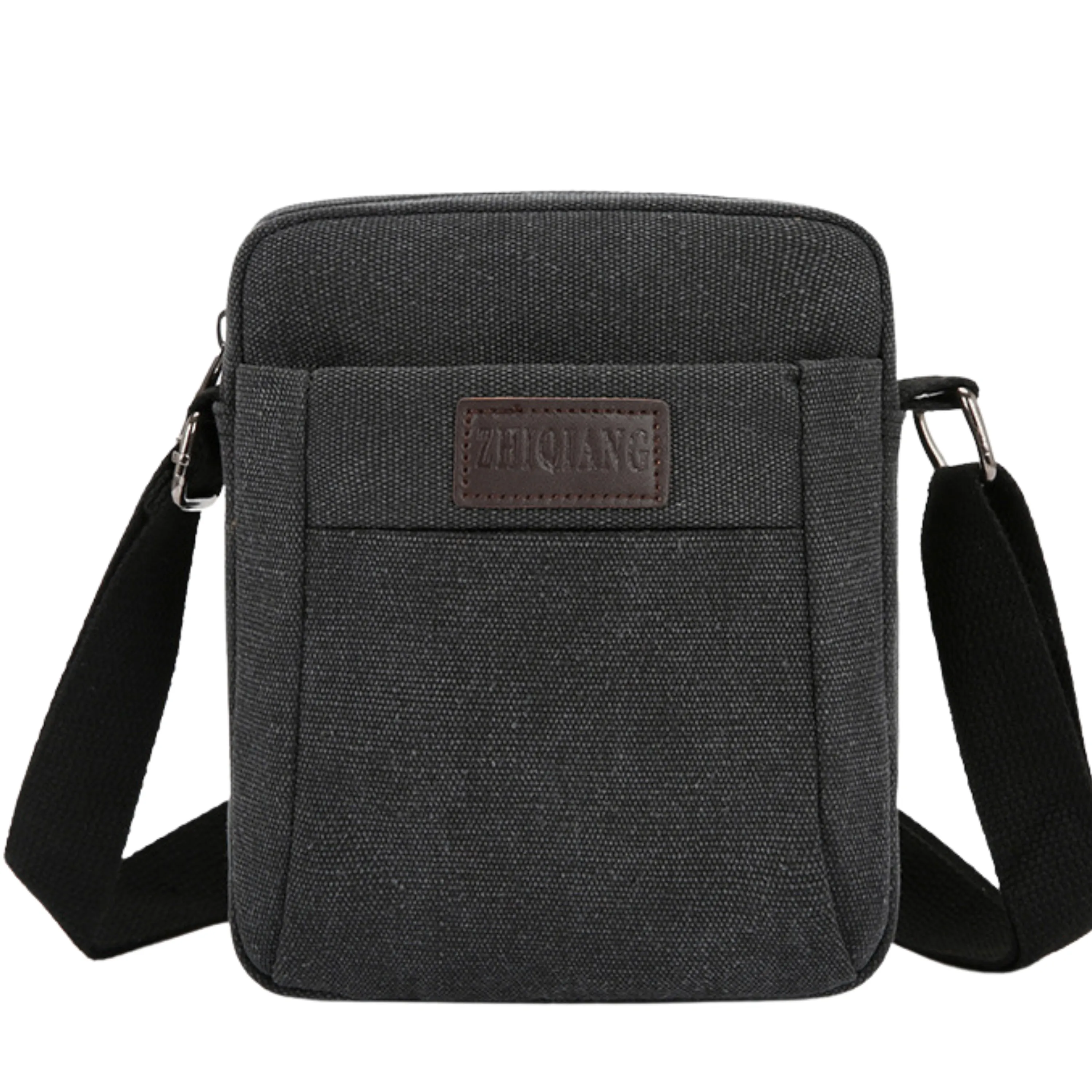 Small Canvas Crossbody Satchel – 5 Zipper Bag for Men and Women