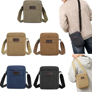 Small Canvas Crossbody Satchel – 5 Zipper Bag for Men and Women
