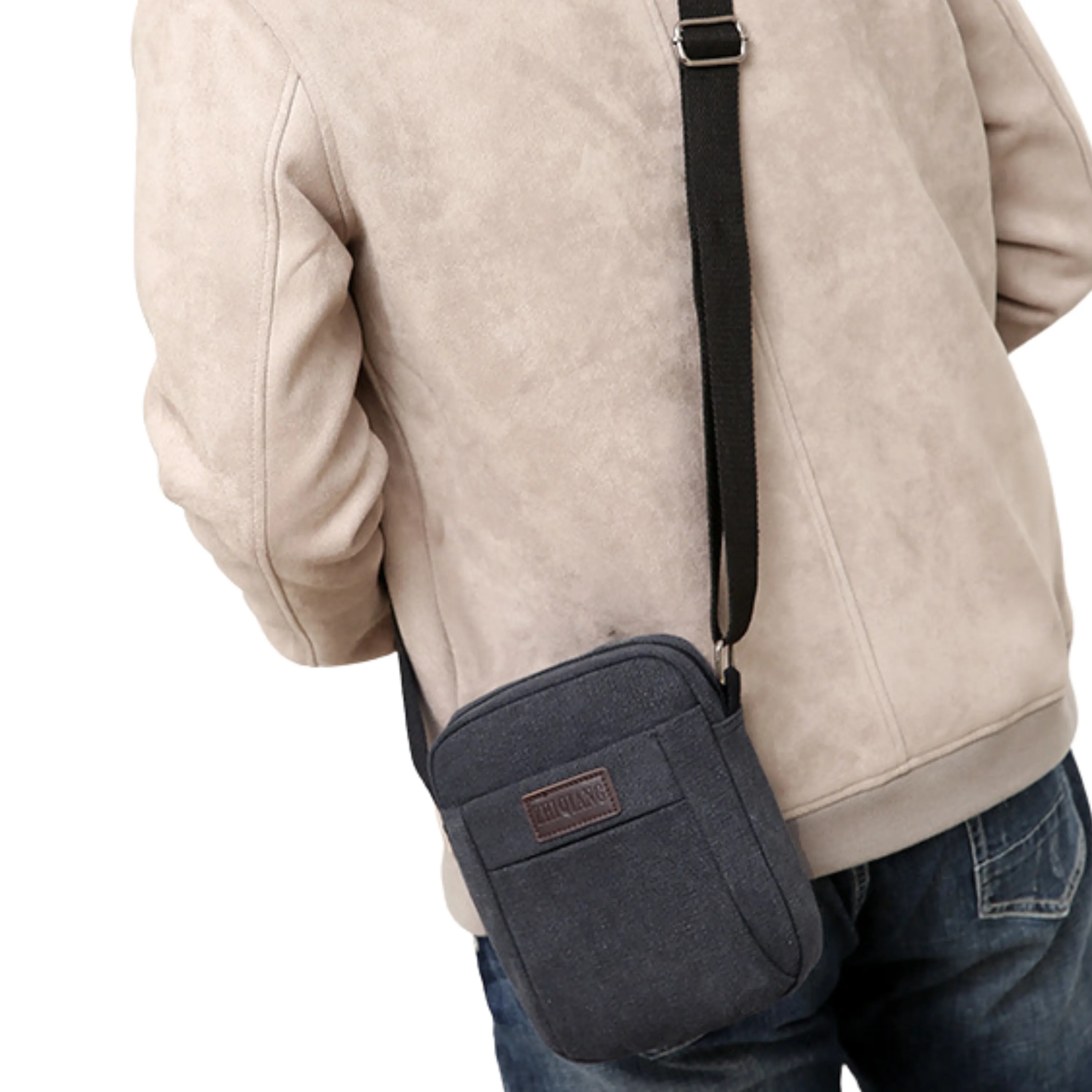 Small Canvas Crossbody Satchel – 5 Zipper Bag for Men and Women