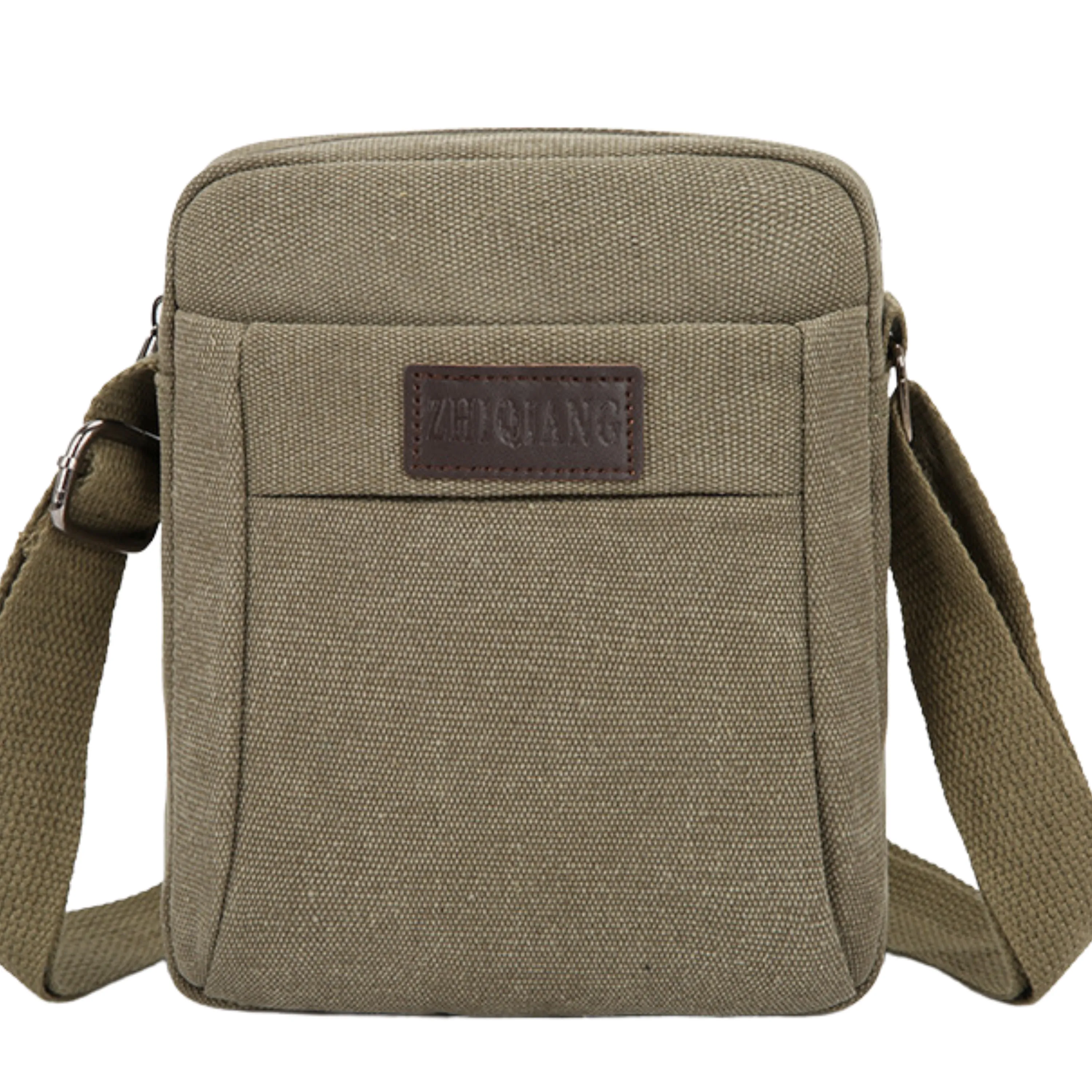 Small Canvas Crossbody Satchel – 5 Zipper Bag for Men and Women