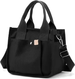 Small Canvas Tote Bag with Pockets for Women, Cute Mini Crossbody Shoulder Bags, Casual Satchel Purse Hobo Messenger Handbag