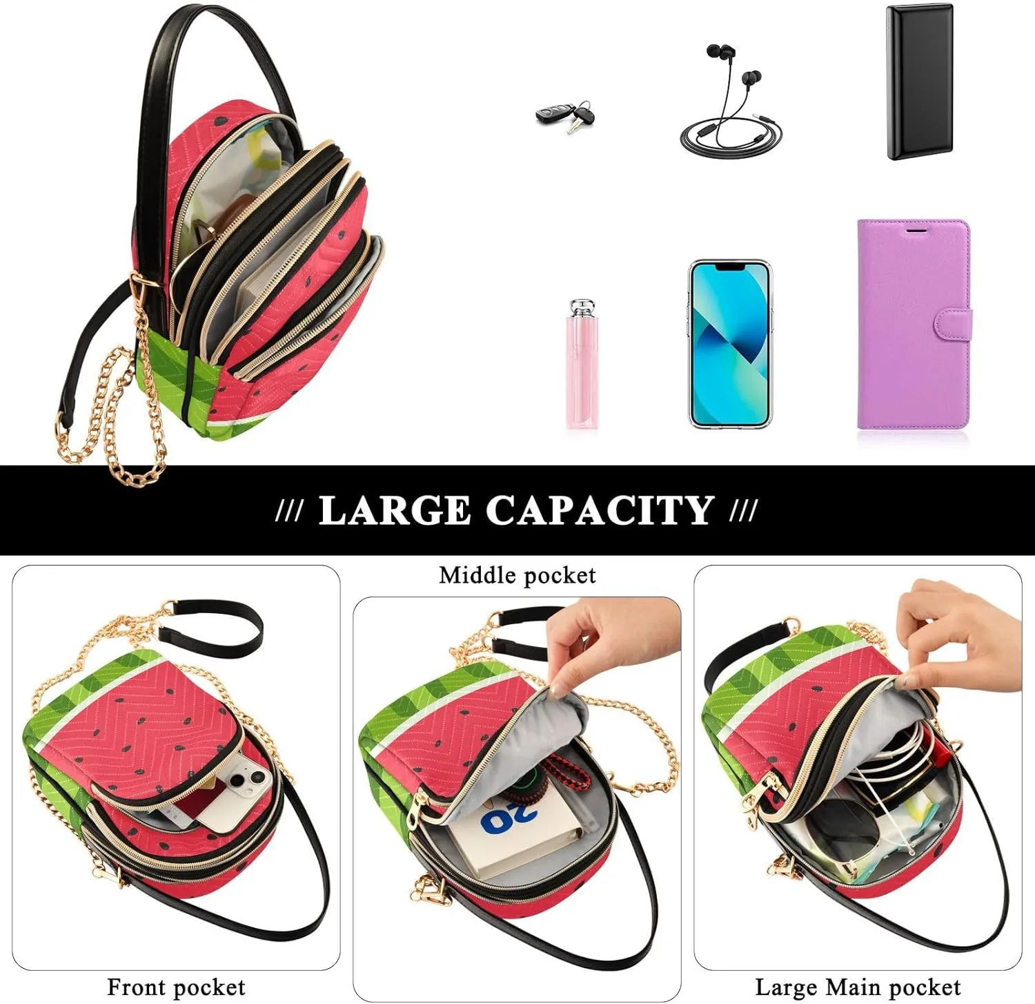 Small Cross body Bags for Women Quilted Crossbody Cell Phone Shoulder Purse Handbags Wallet Detachable Chain Bag