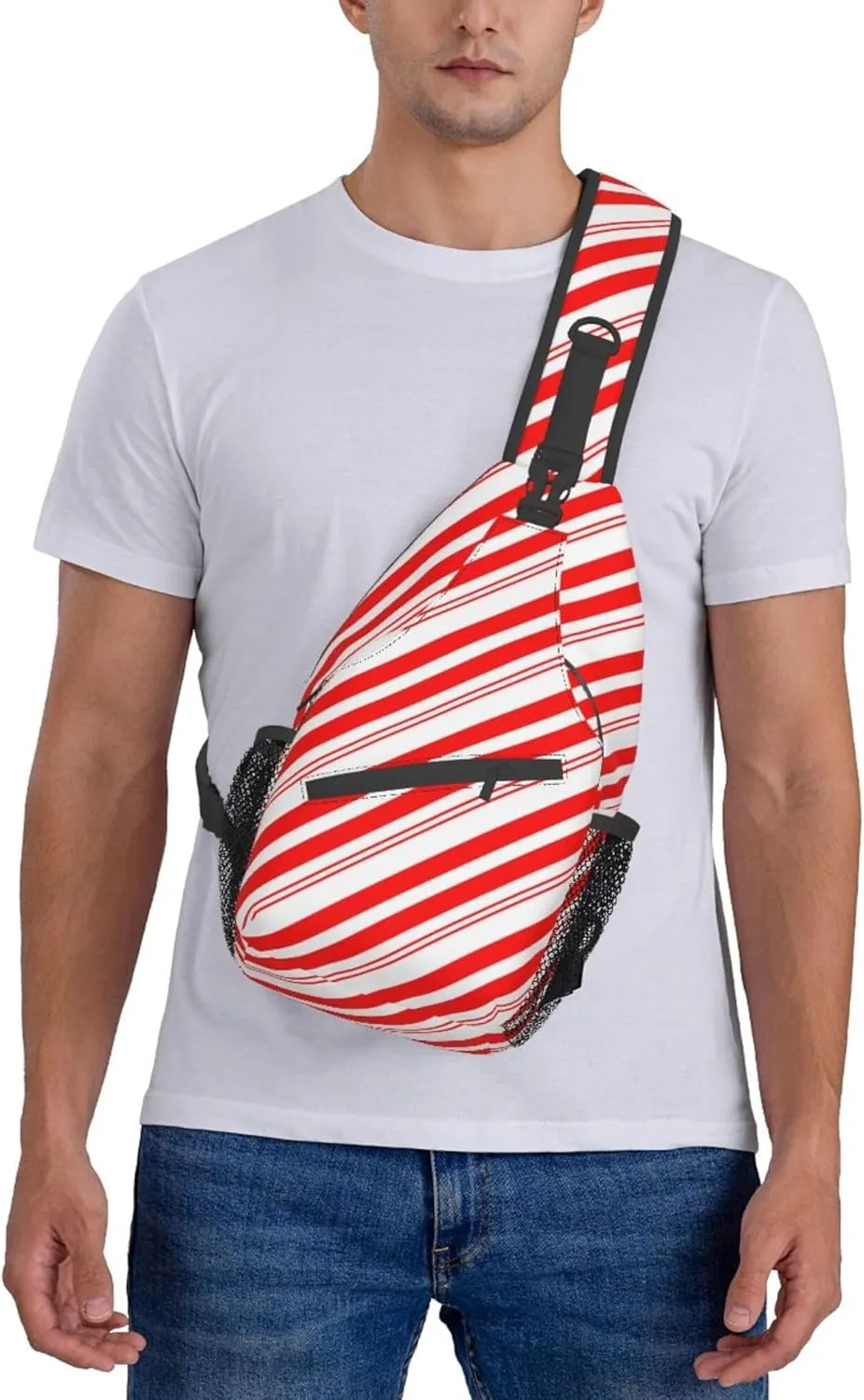 Small Crossbody Sling Backpack Anti Theft Backpack For Traveling Chest Shoulder Bag (Red White Stripes Christmas Candy Cane)