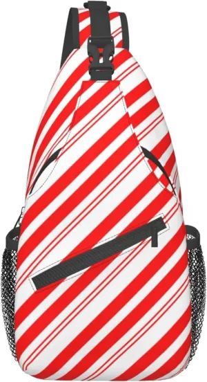 Small Crossbody Sling Backpack Anti Theft Backpack For Traveling Chest Shoulder Bag (Red White Stripes Christmas Candy Cane)