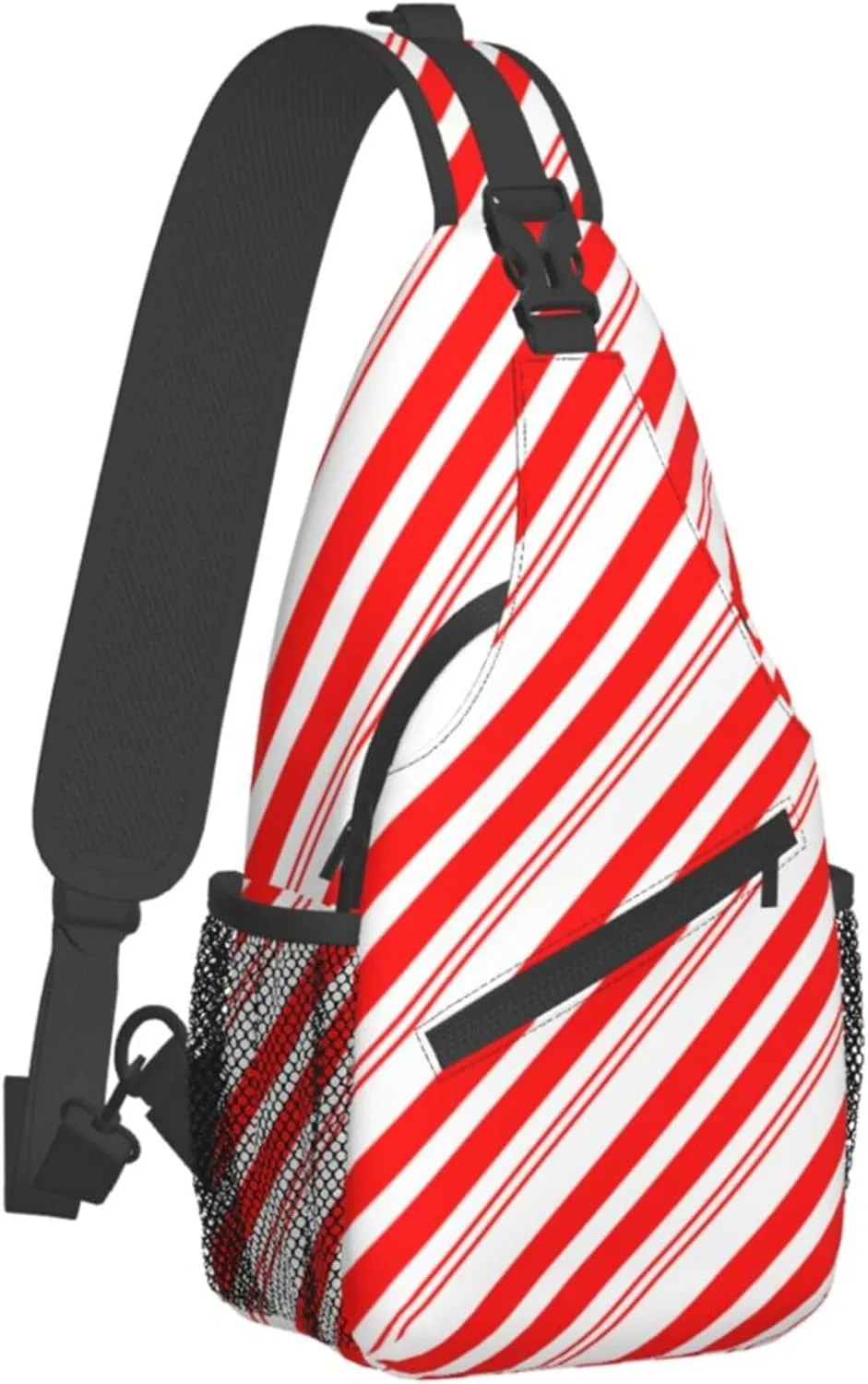 Small Crossbody Sling Backpack Anti Theft Backpack For Traveling Chest Shoulder Bag (Red White Stripes Christmas Candy Cane)