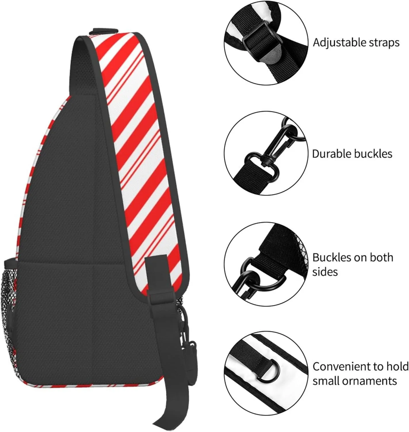 Small Crossbody Sling Backpack Anti Theft Backpack For Traveling Chest Shoulder Bag (Red White Stripes Christmas Candy Cane)