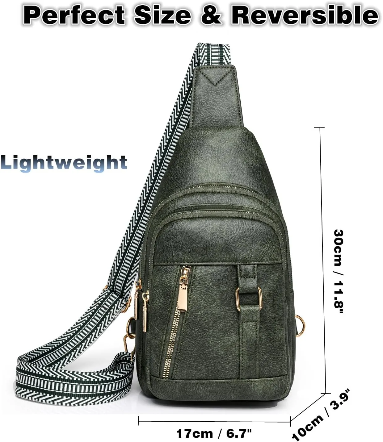 Small Crossbody Sling Backpack Sling Bag, PU Leather Shoulder Chest Bag Daypack, Fanny Pack Purse, Cross Body Bags with Removable Strap for Men and Women Travel Hiking Shopping (Dark Green)
