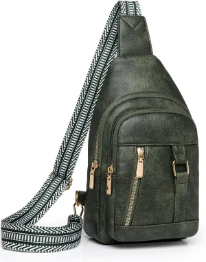 Small Crossbody Sling Backpack Sling Bag, PU Leather Shoulder Chest Bag Daypack, Fanny Pack Purse, Cross Body Bags with Removable Strap for Men and Women Travel Hiking Shopping (Dark Green)