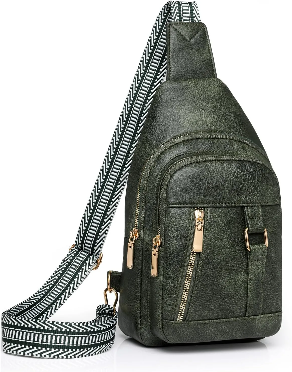 Small Crossbody Sling Backpack Sling Bag, PU Leather Shoulder Chest Bag Daypack, Fanny Pack Purse, Cross Body Bags with Removable Strap for Men and Women Travel Hiking Shopping (Dark Green)