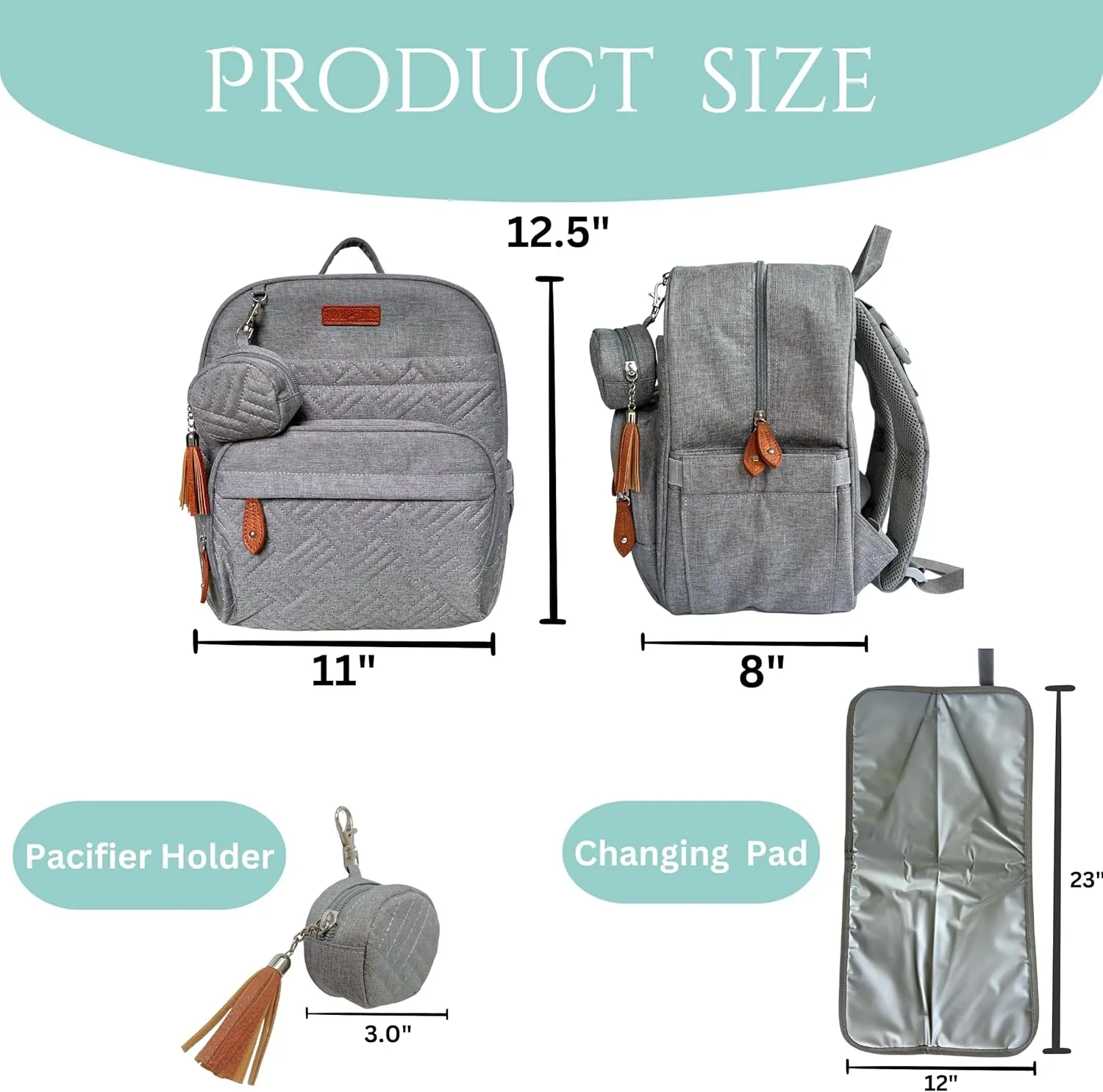 Small Diaper Bag Backpack, Mini Diaper Backpack, Lightweight, Insulated Pockets, Changing Pad, Stroller Straps (Classic, Grey)