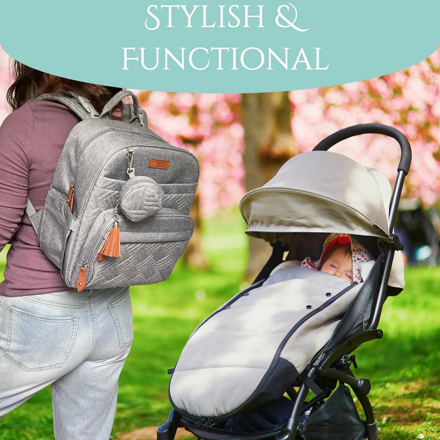 Small Diaper Bag Backpack, Mini Diaper Backpack, Lightweight, Insulated Pockets, Changing Pad, Stroller Straps (Classic, Grey)