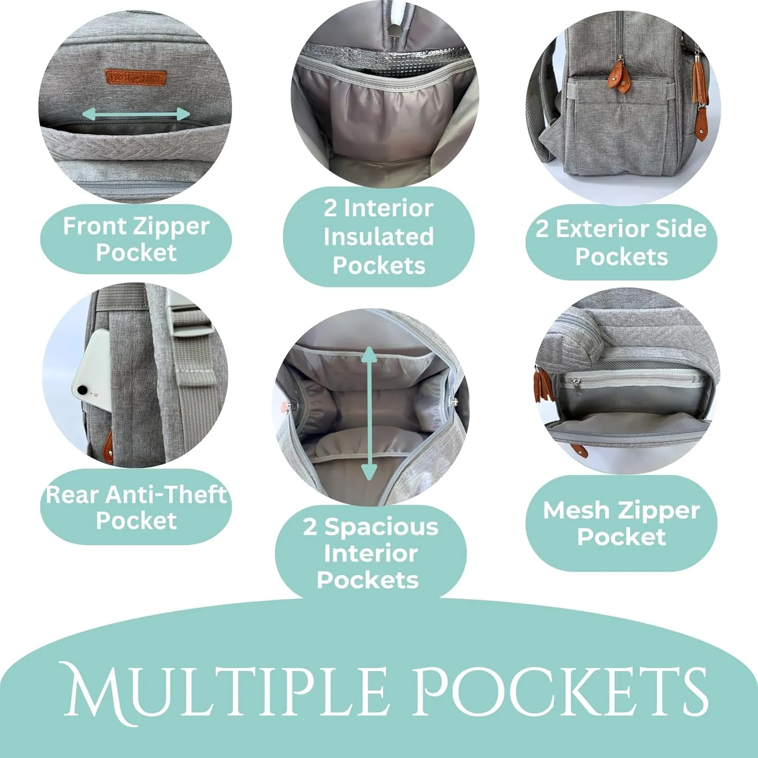 Small Diaper Bag Backpack, Mini Diaper Backpack, Lightweight, Insulated Pockets, Changing Pad, Stroller Straps (Classic, Grey)