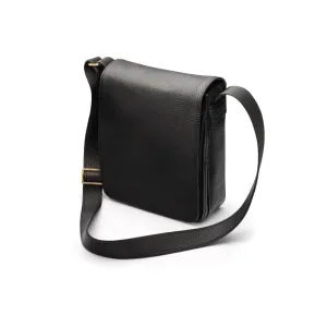Small Leather Messenger Bag - Black Pebble Grain