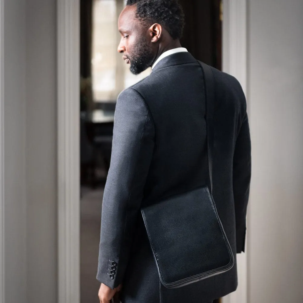 Small Leather Messenger Bag - Black Pebble Grain