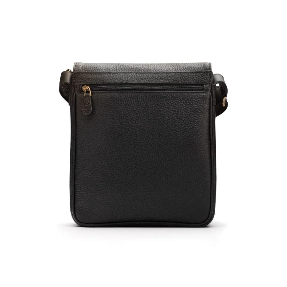 Small Leather Messenger Bag - Black Pebble Grain