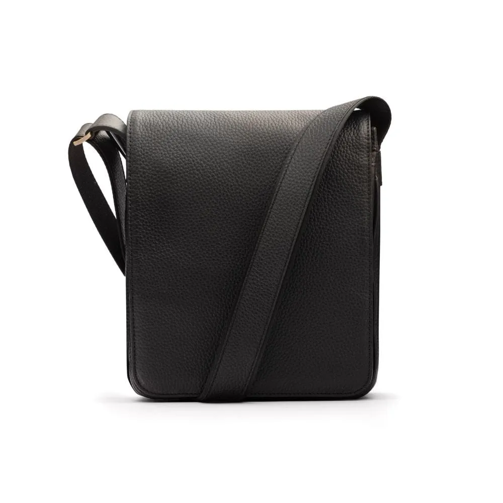 Small Leather Messenger Bag - Black Pebble Grain