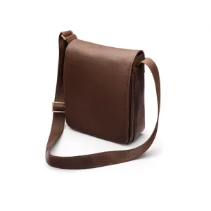 Small Leather Messenger Bag - Brown Pebble Grain