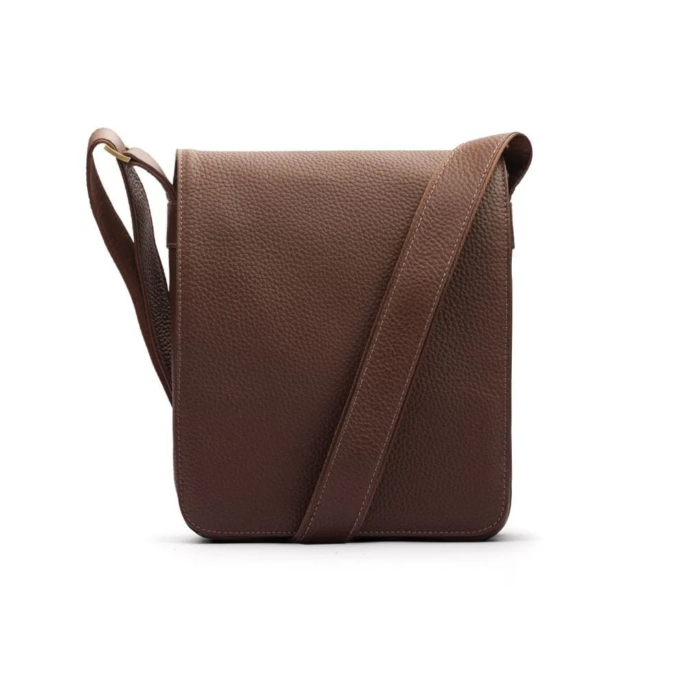 Small Leather Messenger Bag - Brown Pebble Grain