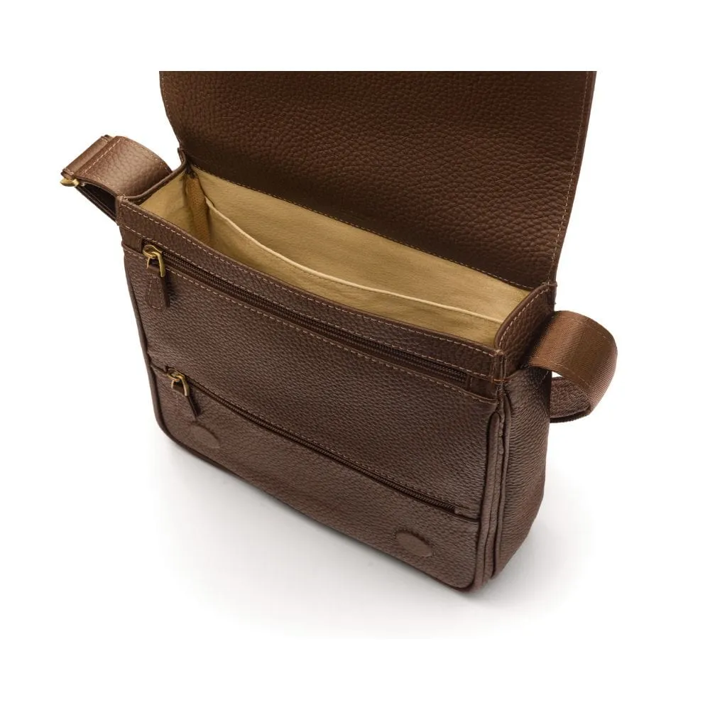 Small Leather Messenger Bag - Brown Pebble Grain