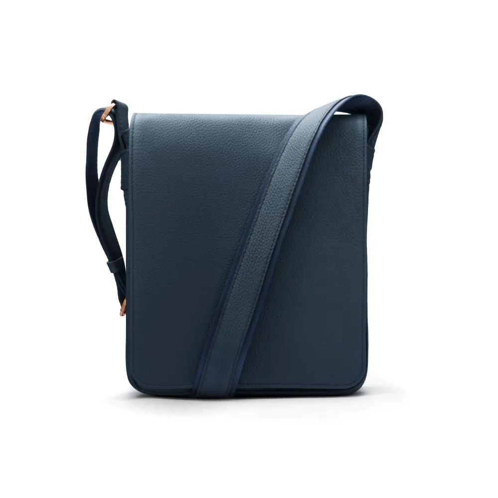 Small Leather Messenger Bag - Navy Pebble Grain
