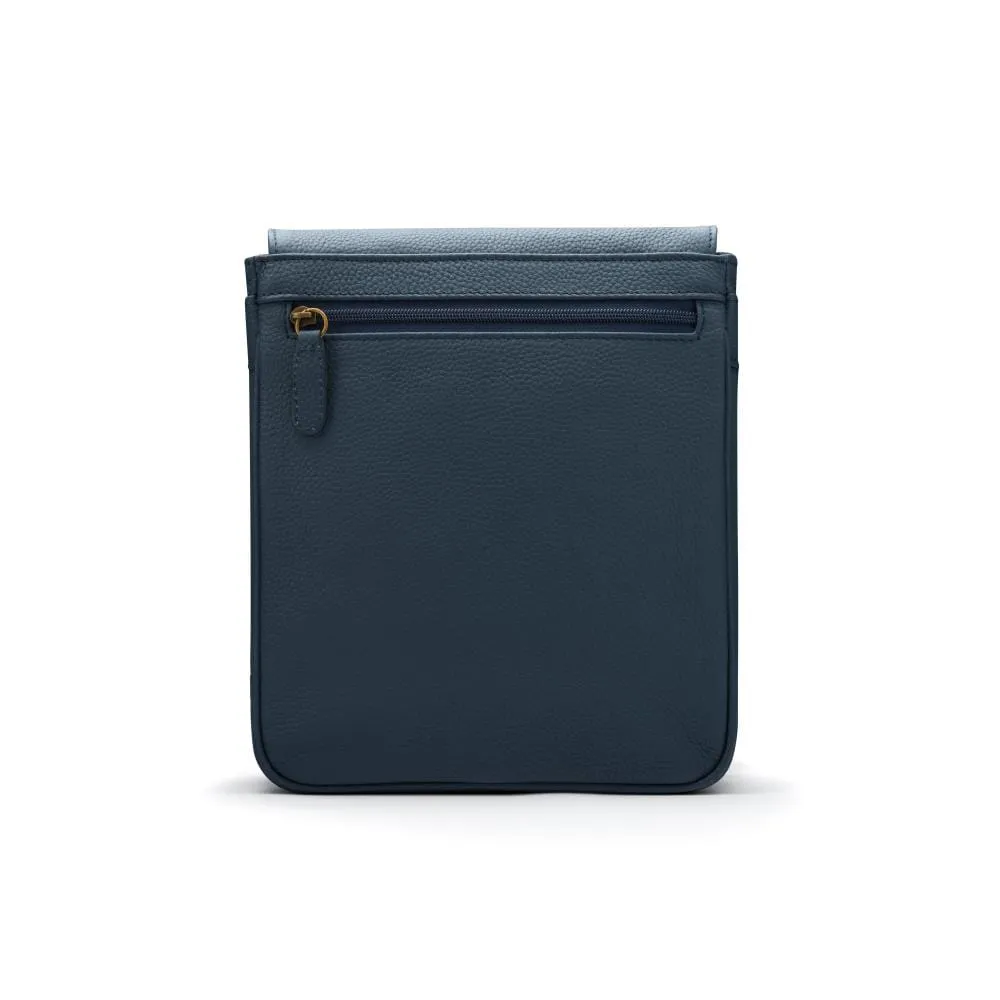 Small Leather Messenger Bag - Navy Pebble Grain