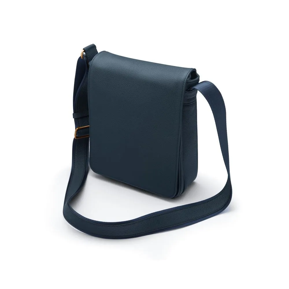 Small Leather Messenger Bag - Navy Pebble Grain