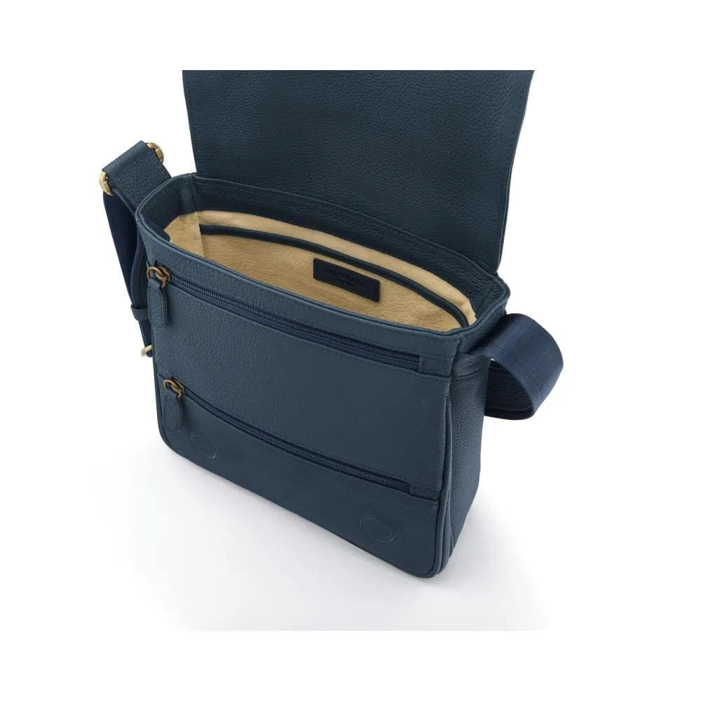 Small Leather Messenger Bag - Navy Pebble Grain