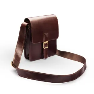 Small Leather Messenger Bag With Buckle - Brown