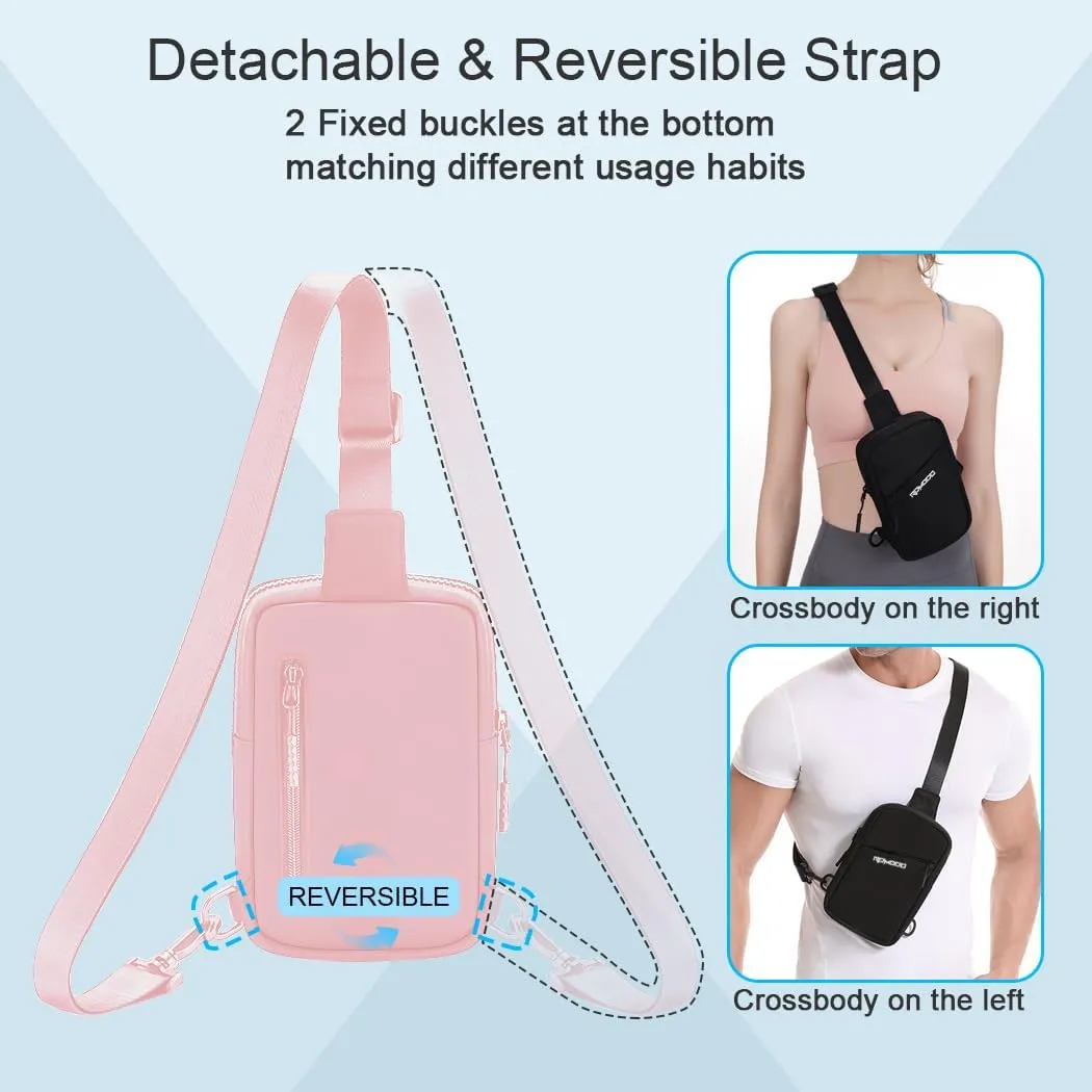 Small Sling Bag for Men Women, Mini Cross body Bag, Casual Chest Bag Water Resistance, 3 Pockets Shoulder Bag with Adjustable Strap, Daypack for Hiking Travel (Pink)