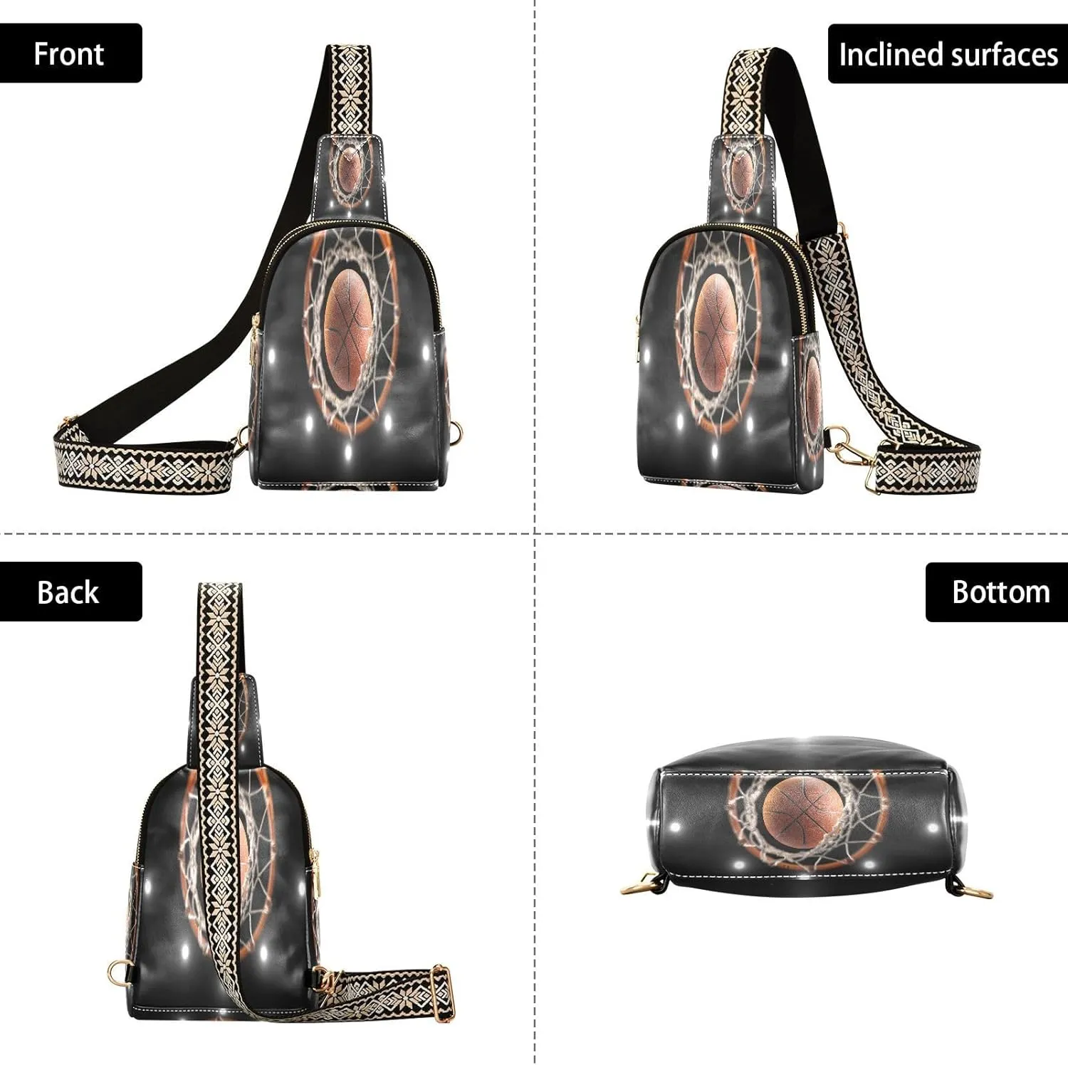 Small Sling Bag for Women 3d Basketball and Rooftop Leather Fanny Pack Crossbody Bag Chest Bag Trendy Fashion Waist Packs for Outdoor Travel Sports Hiking Outfit