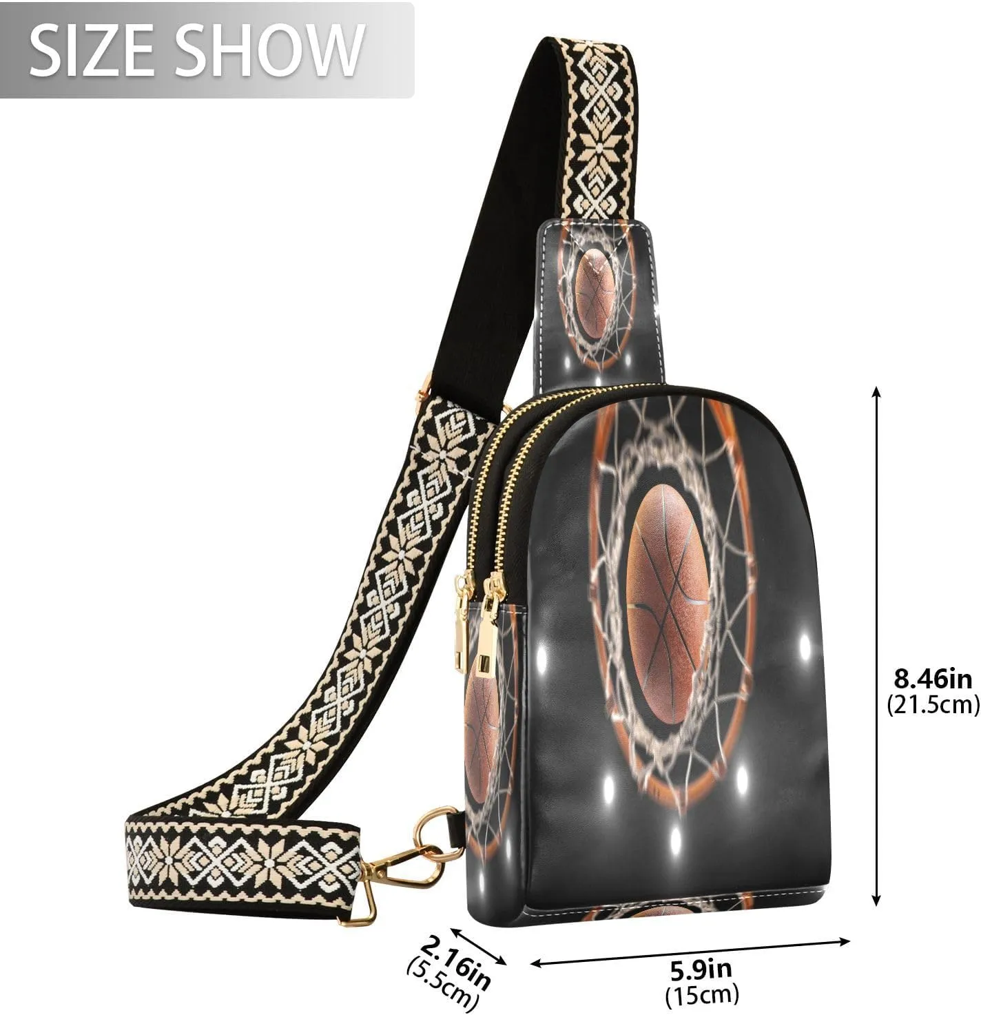 Small Sling Bag for Women 3d Basketball and Rooftop Leather Fanny Pack Crossbody Bag Chest Bag Trendy Fashion Waist Packs for Outdoor Travel Sports Hiking Outfit