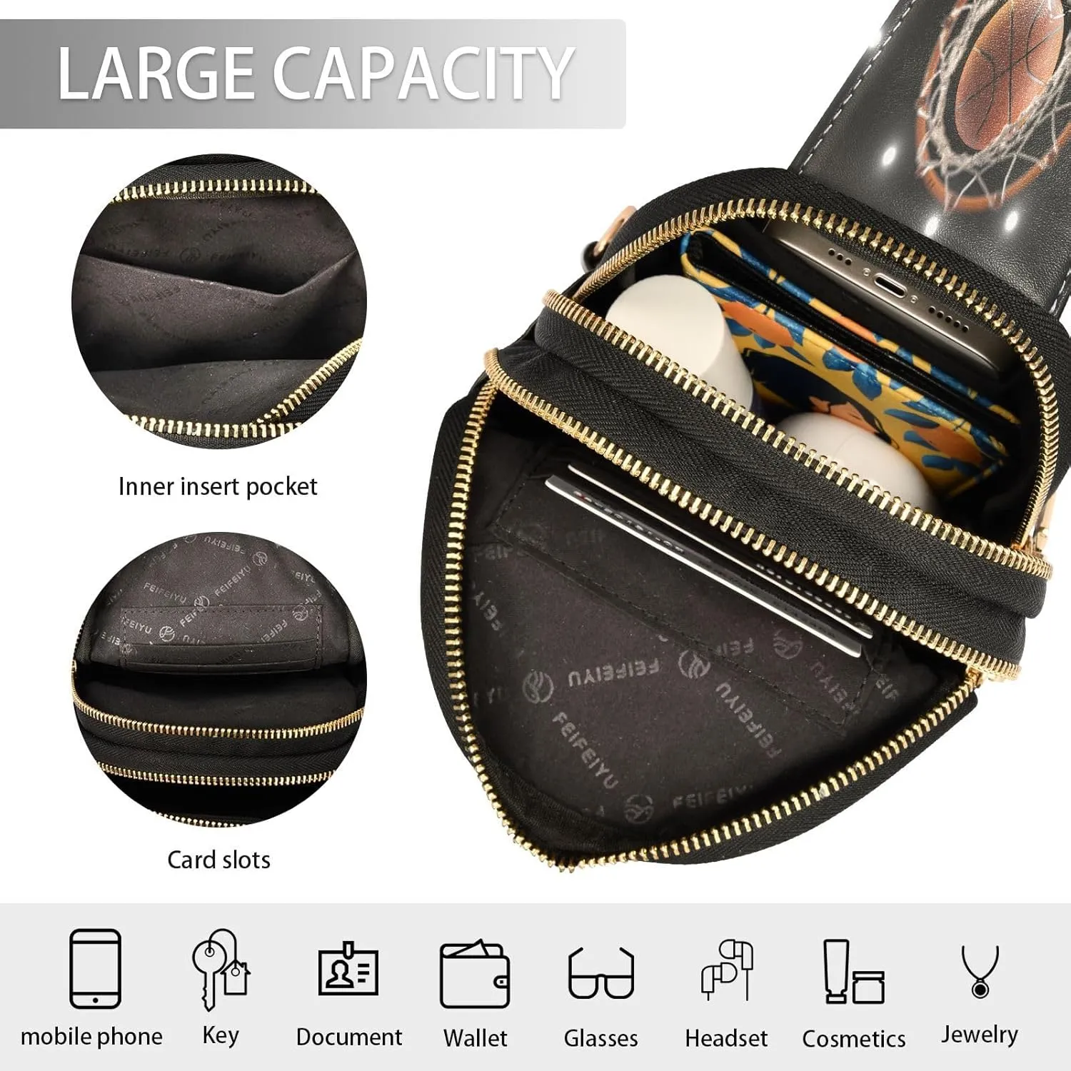 Small Sling Bag for Women 3d Basketball and Rooftop Leather Fanny Pack Crossbody Bag Chest Bag Trendy Fashion Waist Packs for Outdoor Travel Sports Hiking Outfit