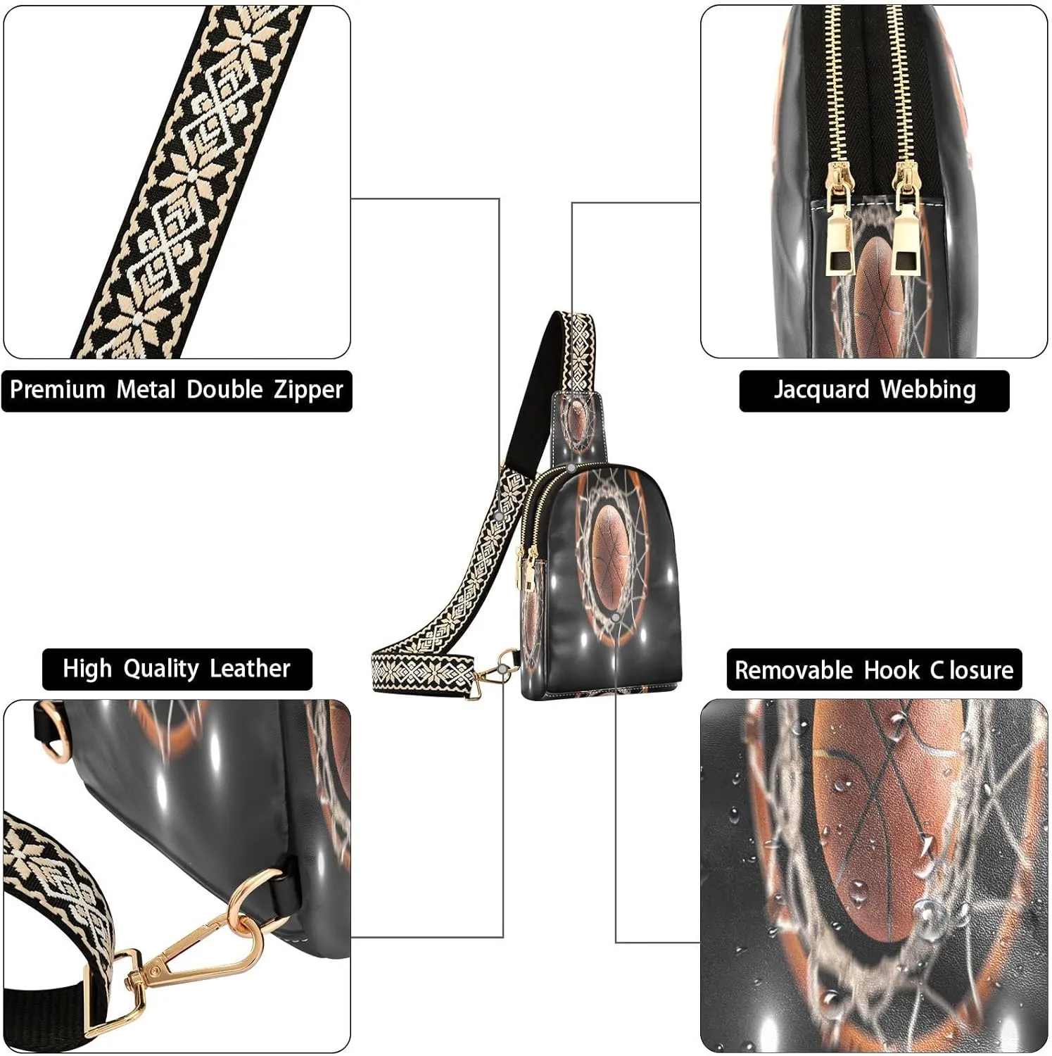 Small Sling Bag for Women 3d Basketball and Rooftop Leather Fanny Pack Crossbody Bag Chest Bag Trendy Fashion Waist Packs for Outdoor Travel Sports Hiking Outfit