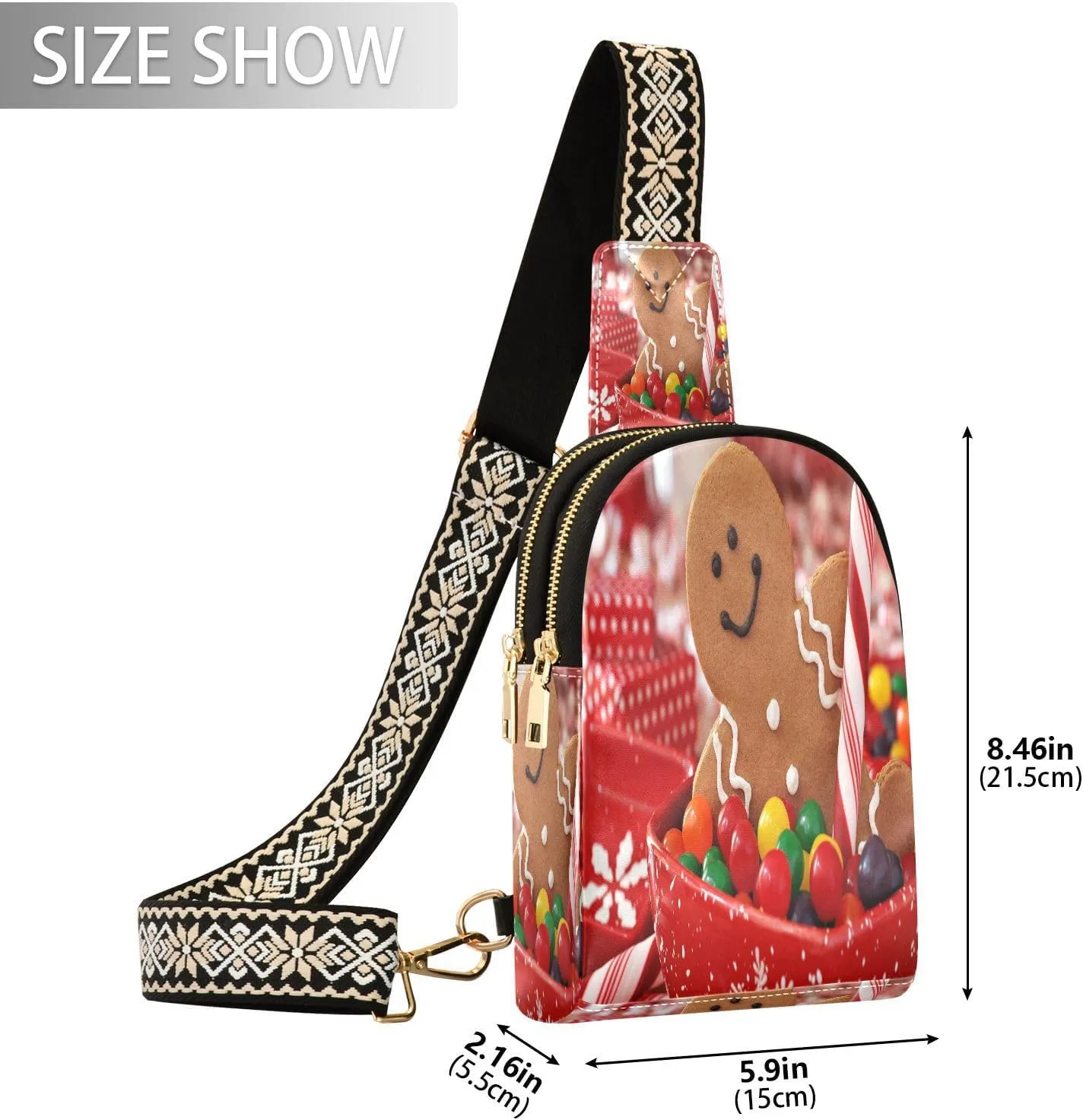 Small Sling Bag for Women Crossbody Christmas Candy Trendy Crossbody Bag Fanny Pack with Guitar Strap Ginger Man Leather Chest Bag for Women Travel Outdoor Outfit