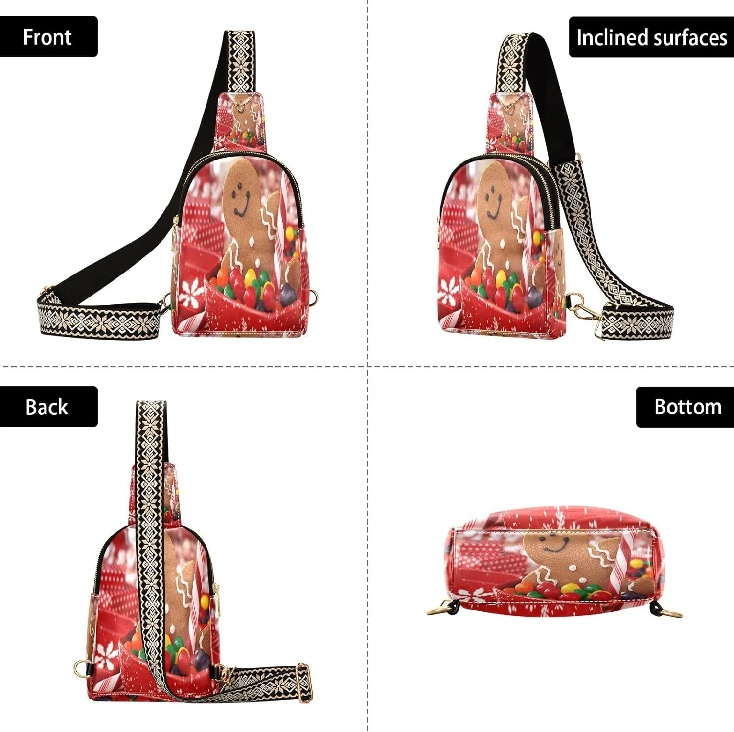 Small Sling Bag for Women Crossbody Christmas Candy Trendy Crossbody Bag Fanny Pack with Guitar Strap Ginger Man Leather Chest Bag for Women Travel Outdoor Outfit